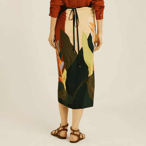 One Shoulder Printed One Piece Swimsuit and Skirt