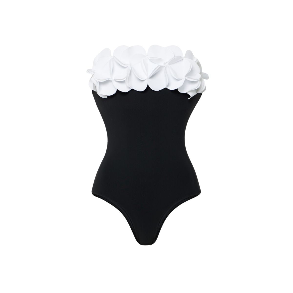 Bandeau 3D Flower Color Block One Piece Swimsuit And Skirt	