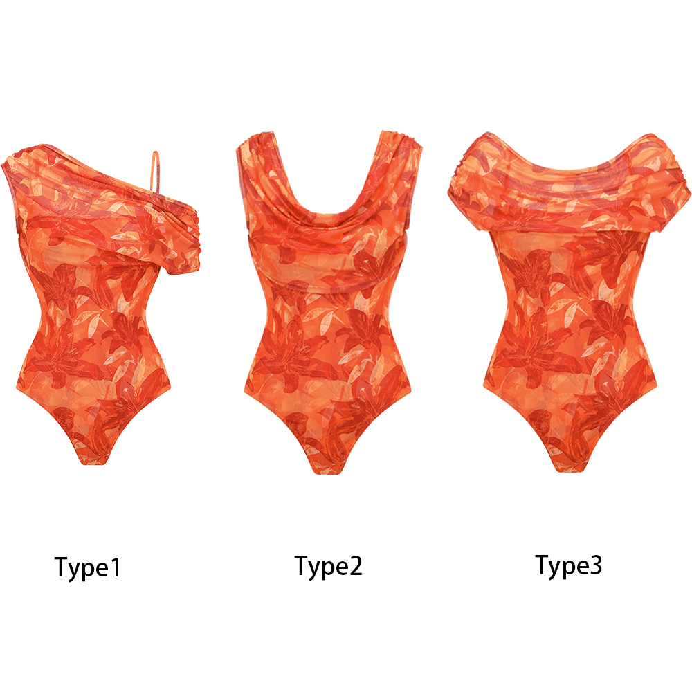 Orange Lily Print One Piece purple (Multiple ways to wear)	