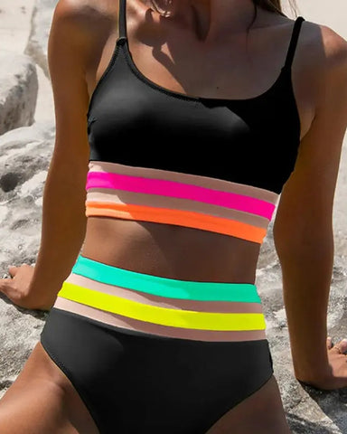 Colorblock High-Waisted Bikini Set