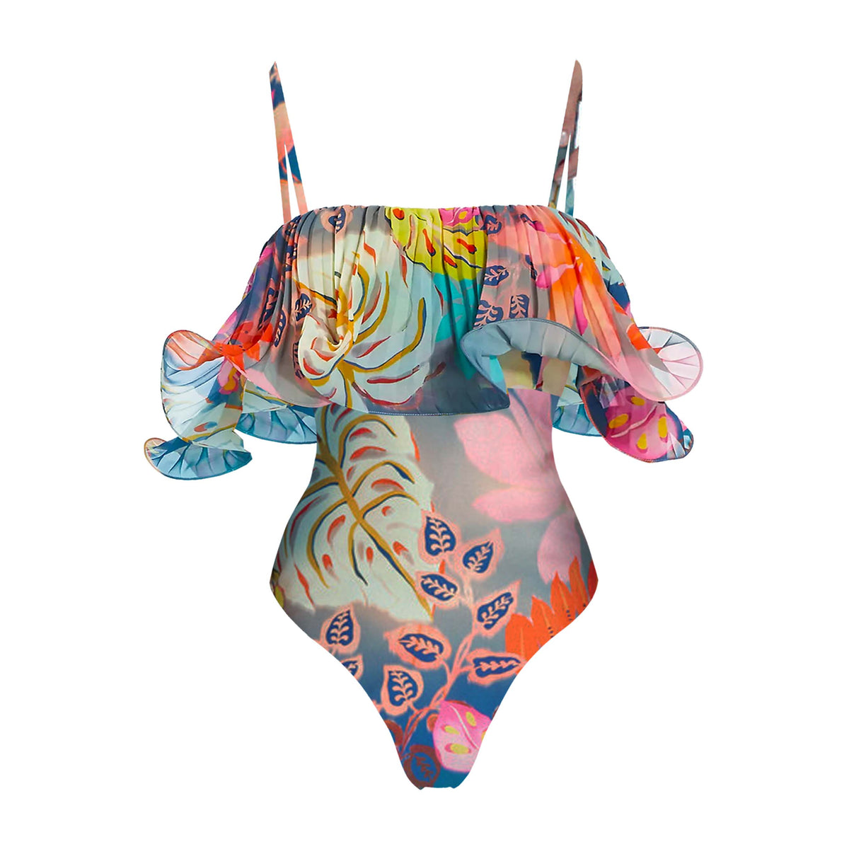 Flowers Printed One Piece Swimsuit and Skirt