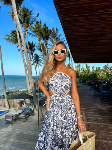 Embroidery Cutout Backless Dress