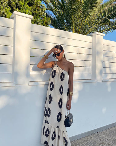 Ethnic One Shoulder Printed Dress
