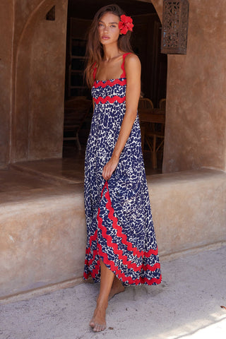 Floral Printed Wave Bandeau Fashion Maxi Dress