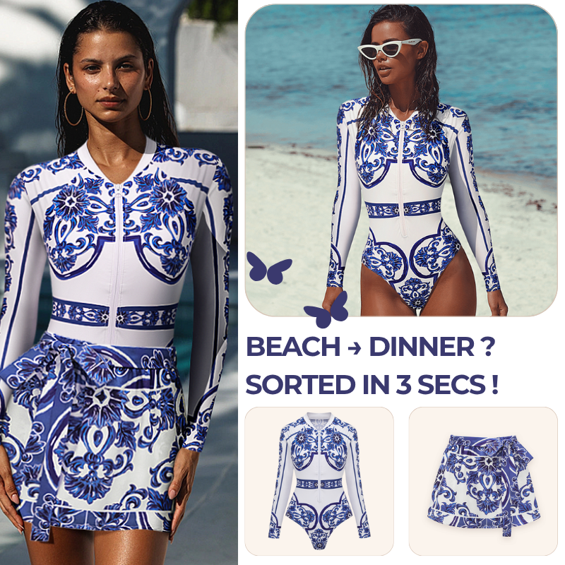Surfing Wetsuit Classic Majolica Series Pattern Print One Piece Swimsuit and Pants or Shorts	