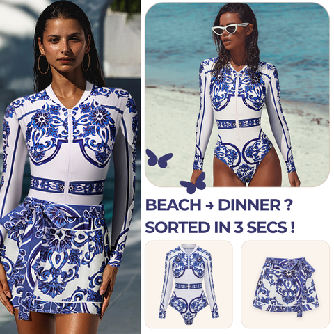 Surfing Wetsuit Classic Majolica Series Pattern Print One Piece Swimsuit and Pants or Shorts	