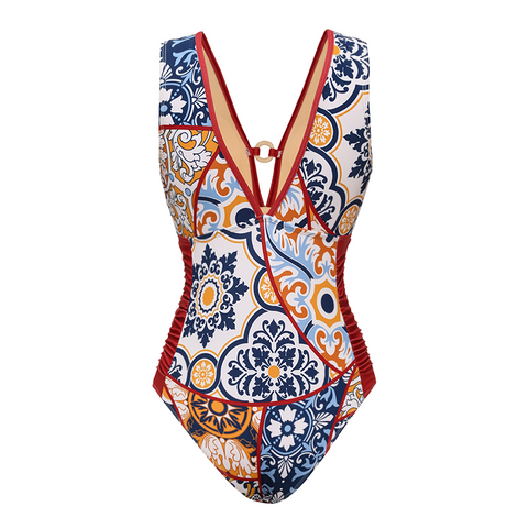 V Nack Printed One Piece purple Flaxmaker	