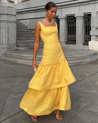 Sling Ruffle Elegant Yellow Dress