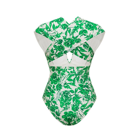 V Neck Printed One Piece Swimsuit and Skirt