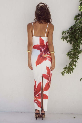 Sling Backless Blossom Print Slit  Dress