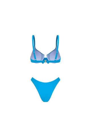 Bowknot Decor Blue Bikini Swimsuit and Sarong