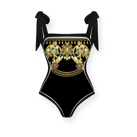 Reversible Tie-shoulder One Piece Swimsuit and Sarong