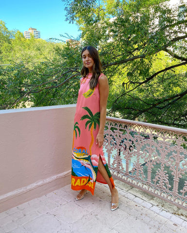 Vacation Sleveeless Jungle Printed Dress