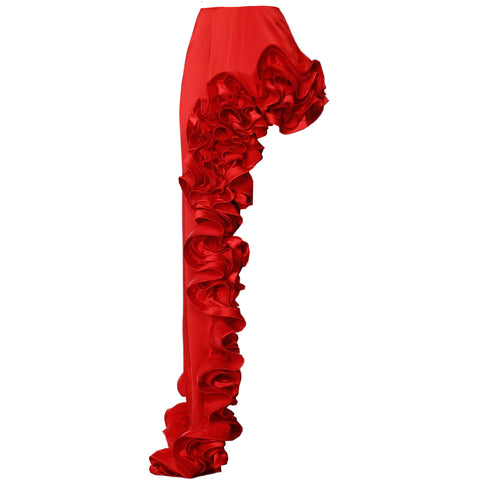 Frilled V Neck Red One Piece Swimsuit and Skirt
