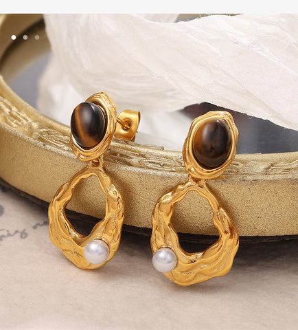 Tiger Eye Metal Stud Earrings