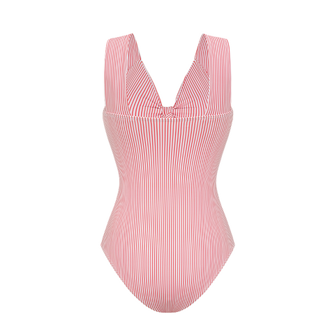 Bowknot Striped Print One Piece Swimsuit and Skirt