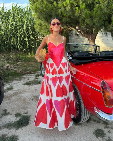Sling Backless Heart Print Dress