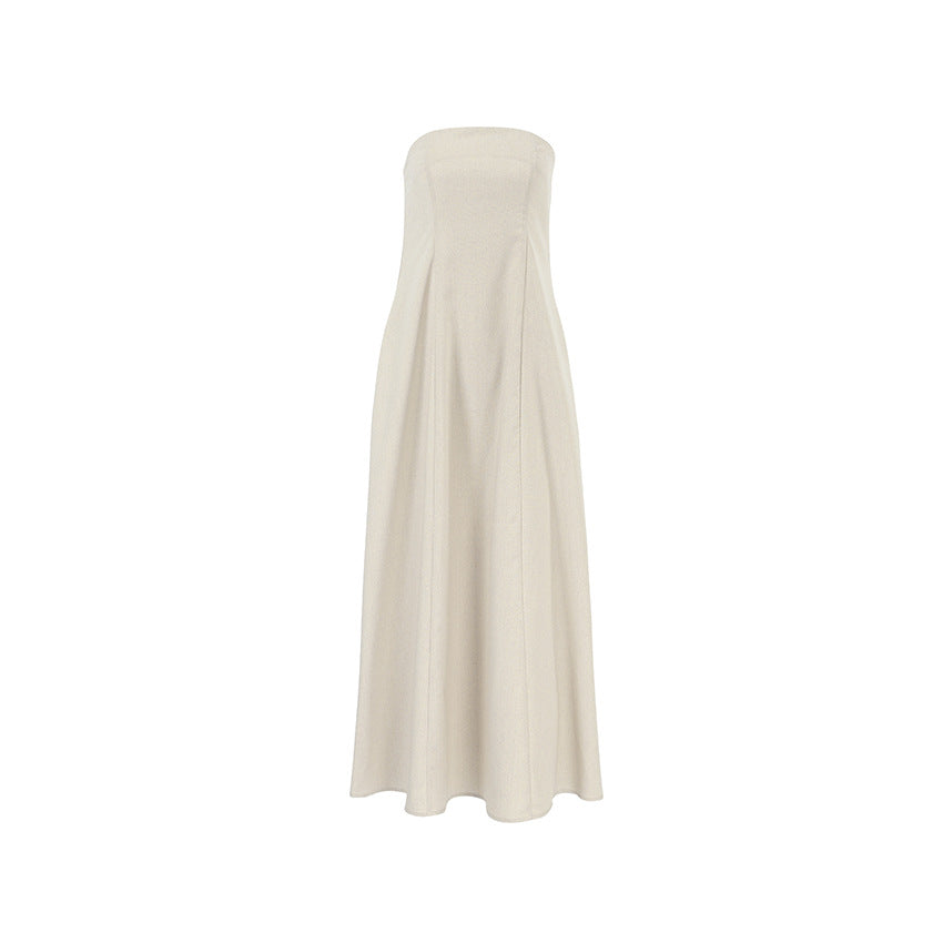 Bandeau Off Shoulder Solid Color Dress