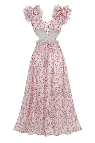 Backless V Neck Printed Dress