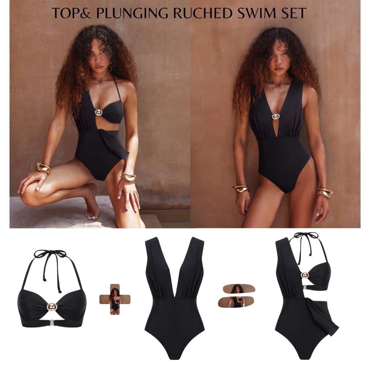 Top & Plunging Ruched Swim Set	