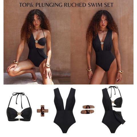 Top & Plunging Ruched Swim Set	