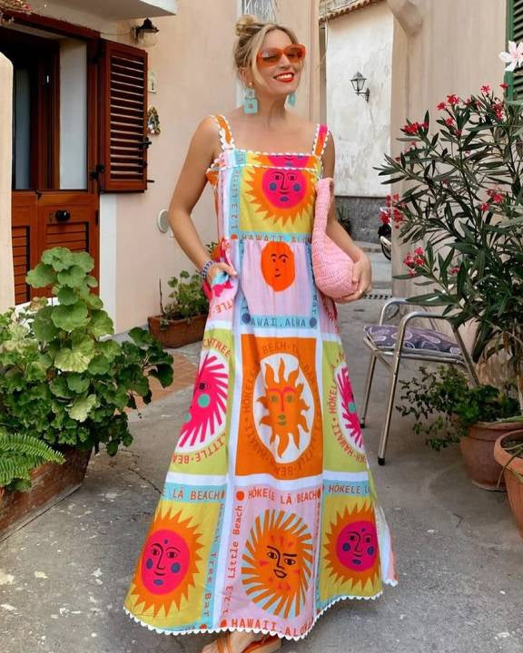 Sling Printed Slit Midi Dress