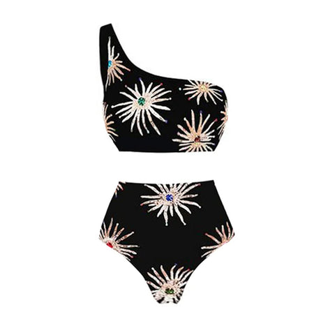 One Shoulder Printed Bikini Swimsuit and sarong