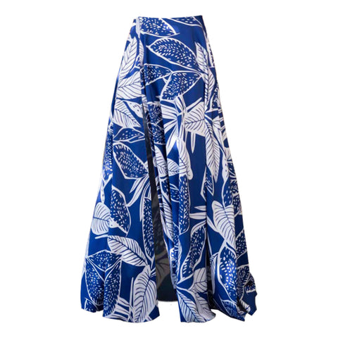 One Shoulder Leaf Printed One Piece Swimsuit and Skirt