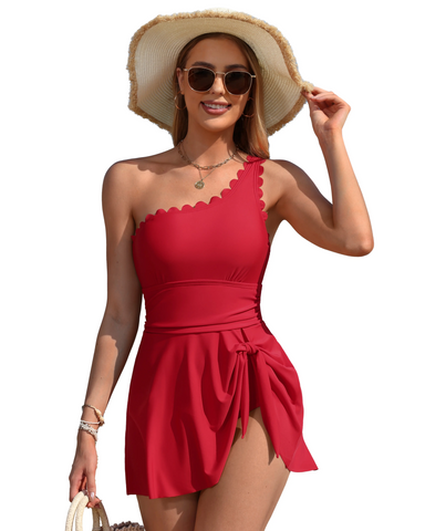 One Shoulder Tummy Control One Piece Swimdress
