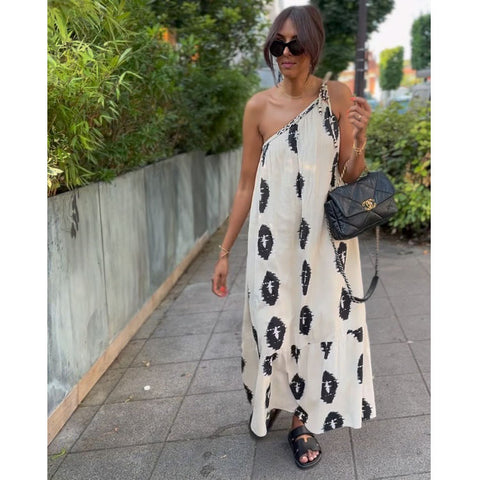 Ethnic One Shoulder Printed Dress