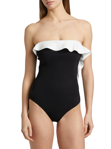 Ruffled Color One Piece Swimsuit and Skirt
