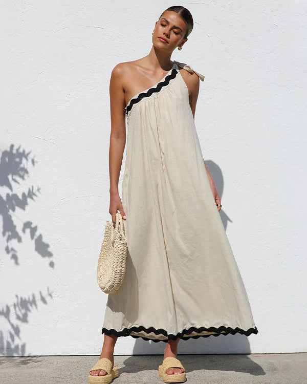 Oblique Shoulder Maxi Dress