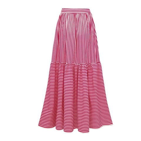 Bandeau Striped Print One Piece Swimsuit and Skirt