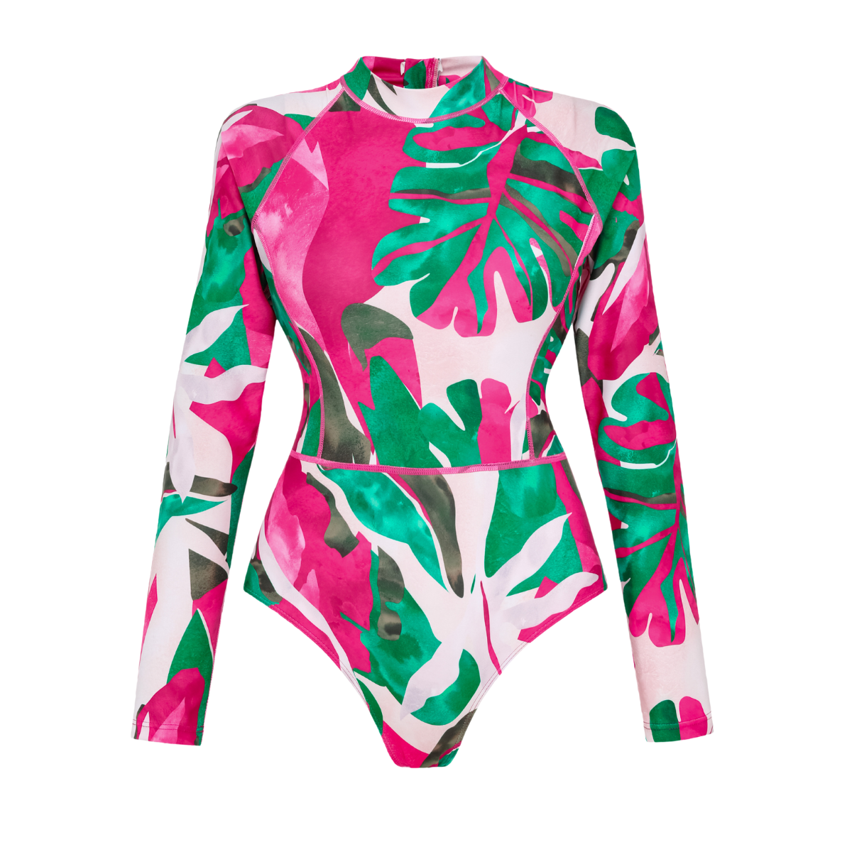 Abstract Rose Red Contrast Print Long sleeve One Piece Swimsuit and Skirt	