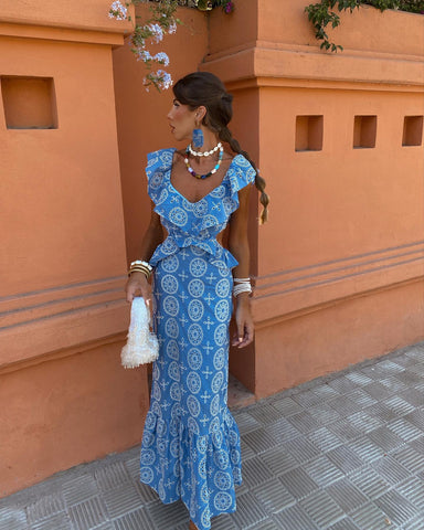 Ruffle Lace Up Backless Dress