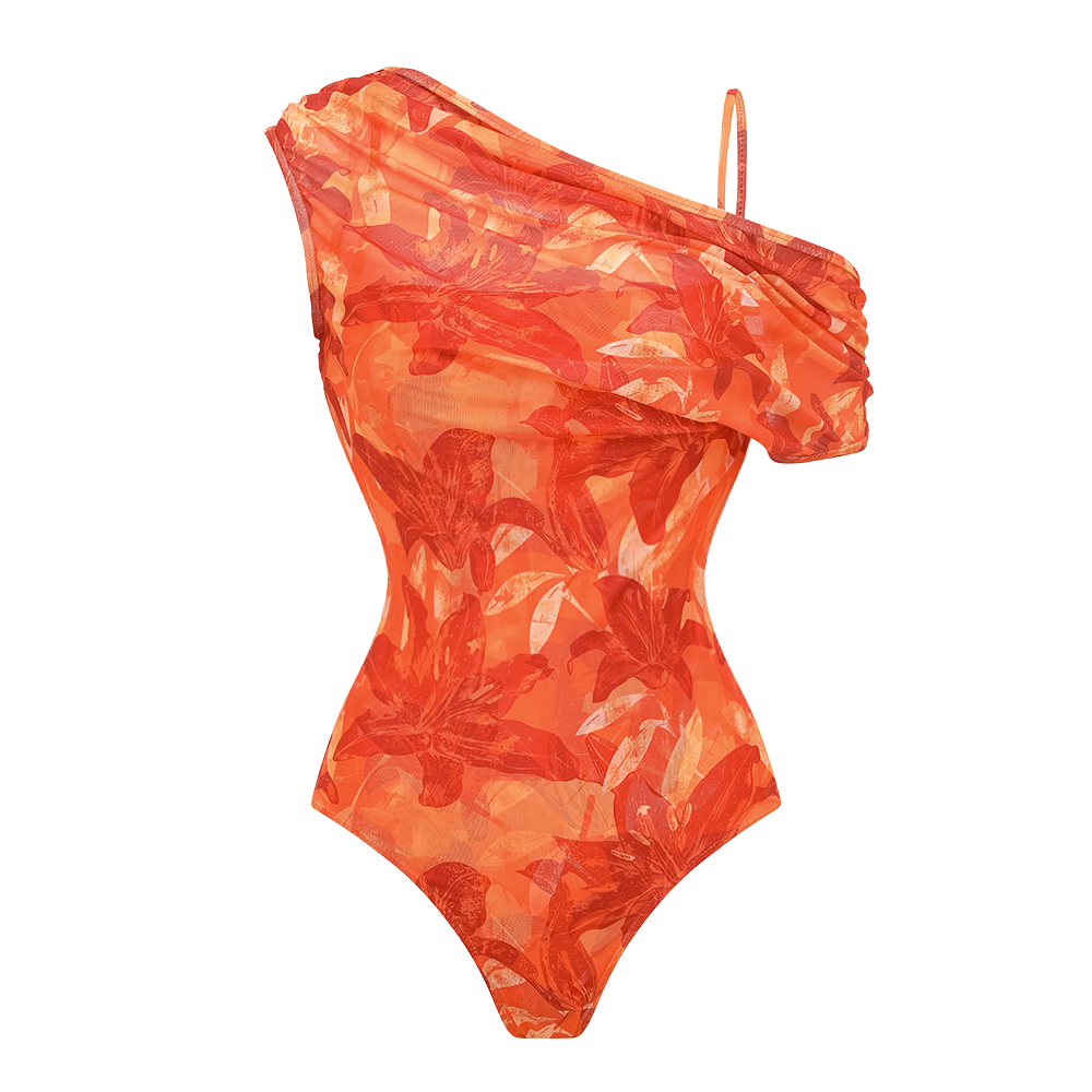 Orange Lily Print One Piece purple (Multiple ways to wear)	