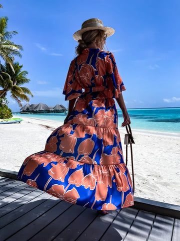 Blossom Printed Lace Up Beach Dress