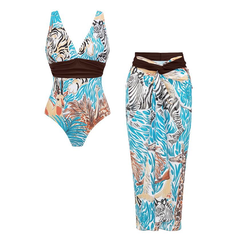 V Neck Animal Print Swimsuit Set(s)	
