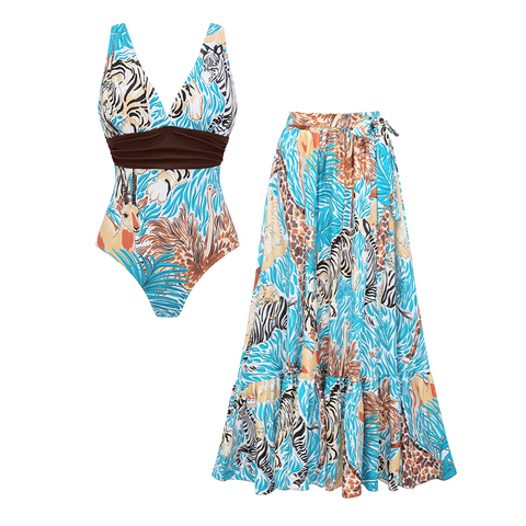 V Neck Animal Print Swimsuit Set(s)	