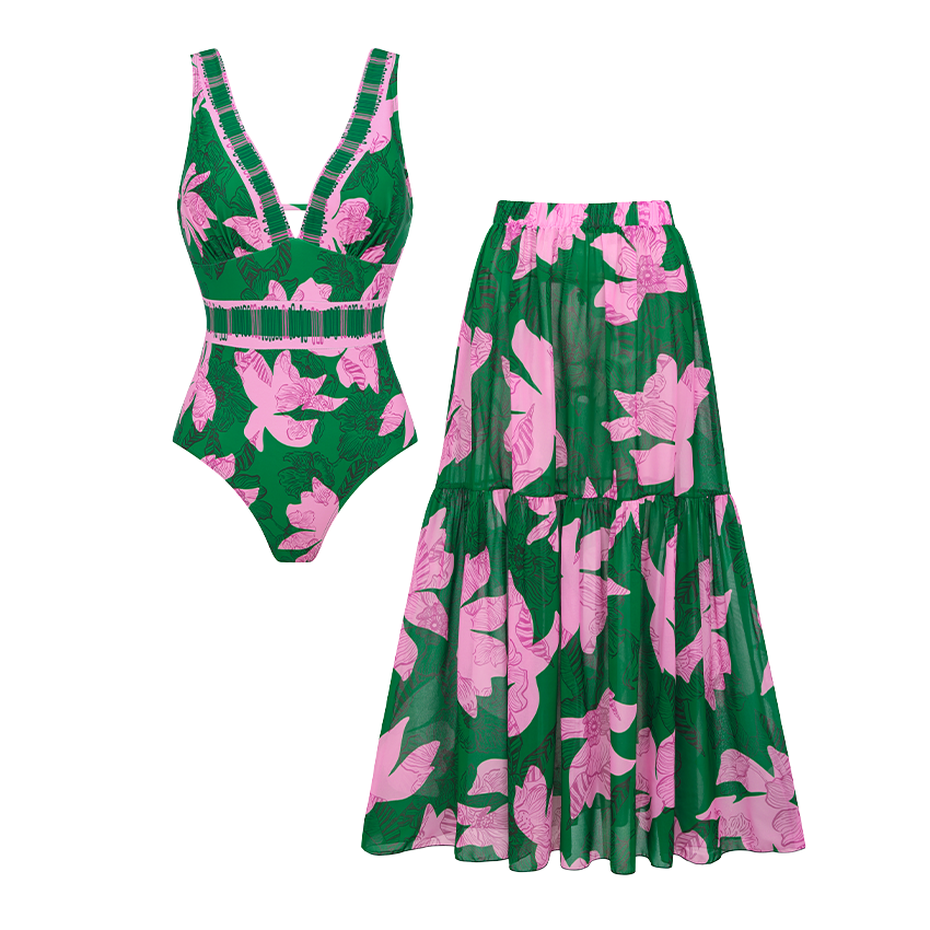 V Neck Printed Swimsuit Set(s)	