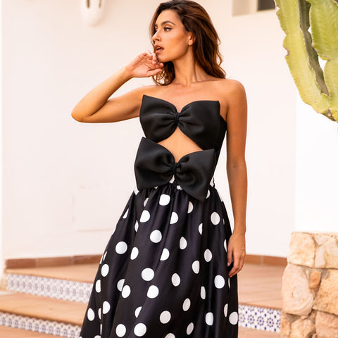 Bandeau Cutout Black One Piece Swimsuit and Skirt