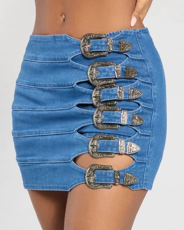 Vibecurve® Buckle Down High-Rise Denim Skort	