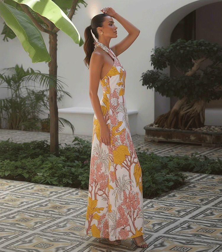 Halter Plant Leaves Print Swimsuit Set(s)	
