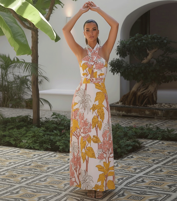 Halter Plant Leaves Print Swimsuit Set(s)	