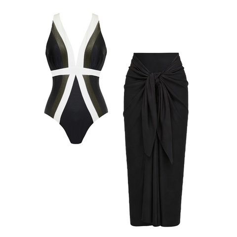 V Neck Color Block Swimsuit Set(s)