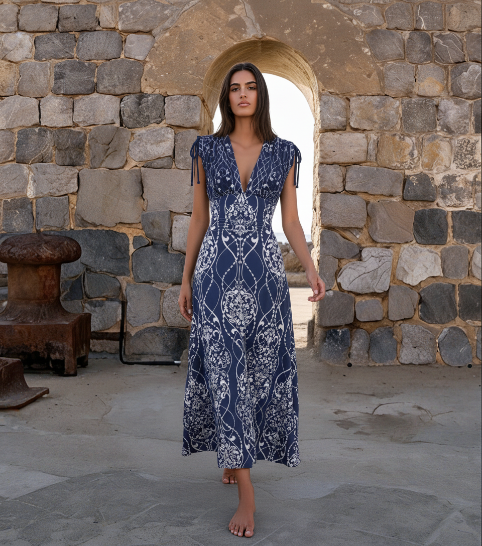 V Neck Shoulder Drawstring Printed Swimsuit Set(s)	