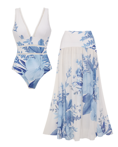 V Neck Blossom Print Swimsuit Set(s)