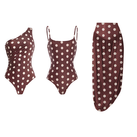 One Shoulder Dot Print Ruched Swimsuit Set(s)