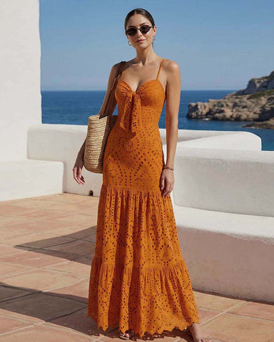 Sling Cut Out Bow Tie One Piece Swimsuit and Skirt	