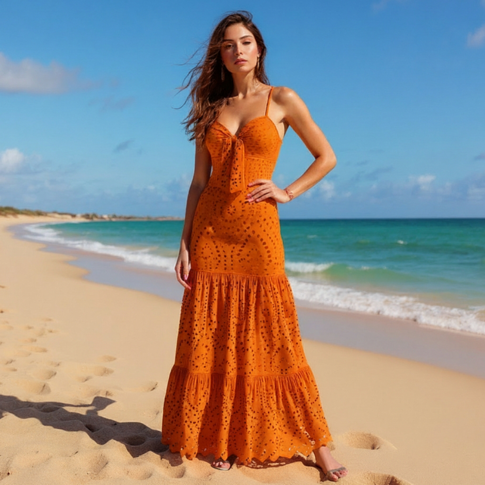 Sling Cut Out Bow Tie One Piece Swimsuit and Skirt	